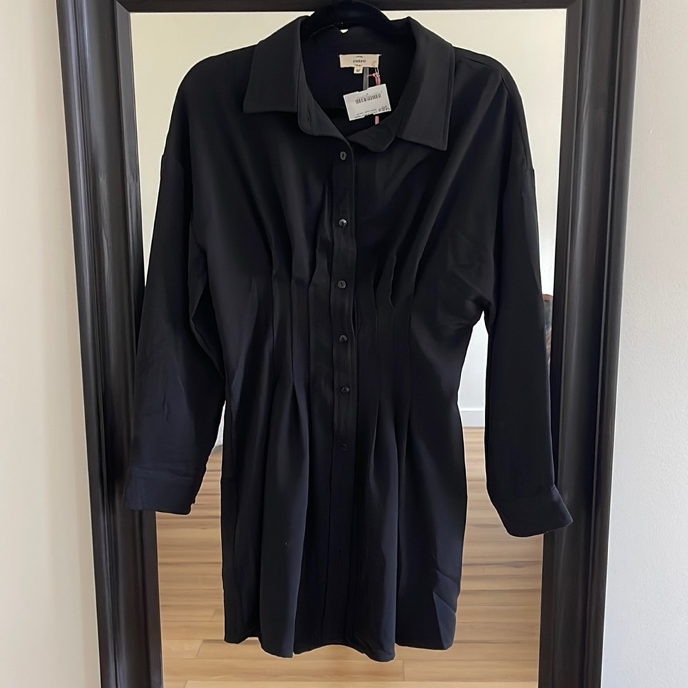 Long sleeve button down dress cinched waist